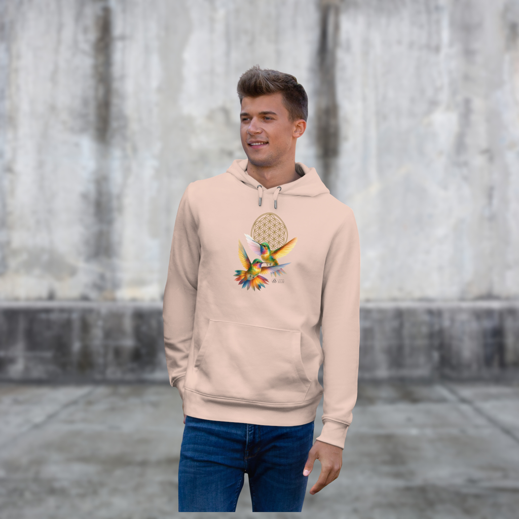 Geometría del Alma – Sudadera Unisex con Colibríes y Flor de la Vida
