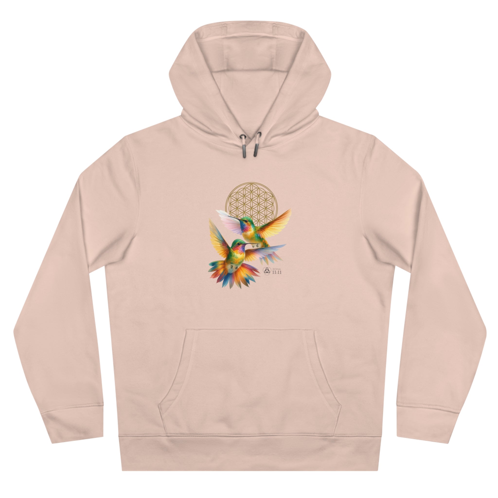 Geometría del Alma – Sudadera Unisex con Colibríes y Flor de la Vida