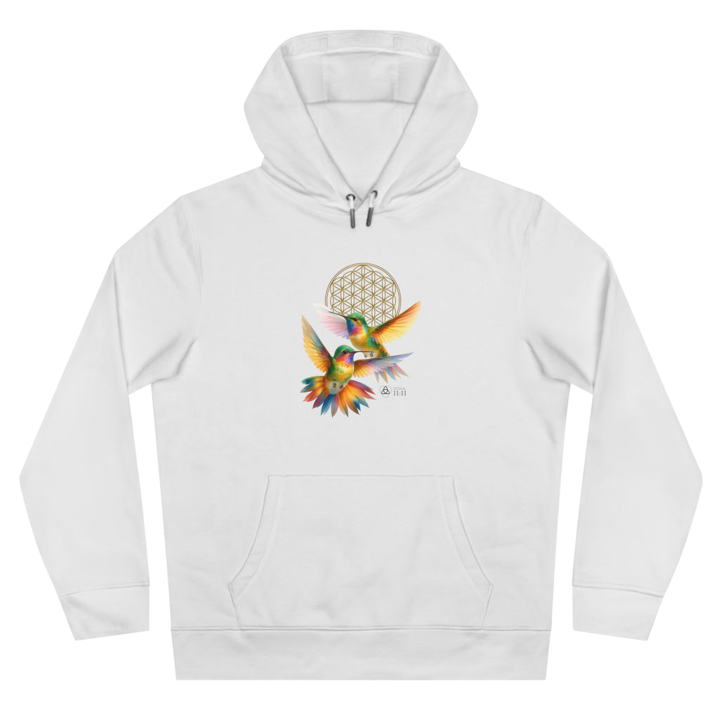 Geometría del Alma – Sudadera Unisex con Colibríes y Flor de la Vida