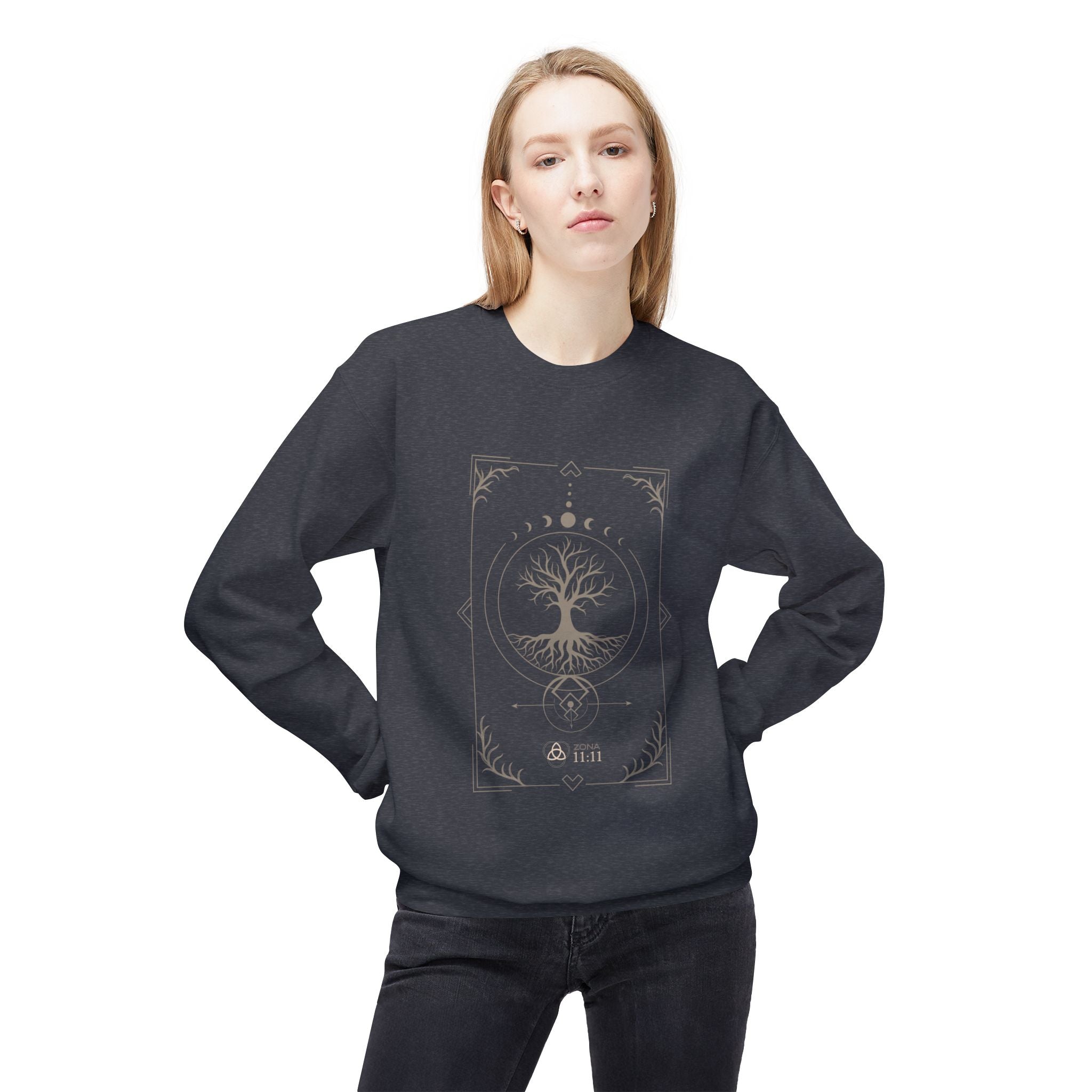 Árbol de la Vida – Sudadera Unisex con Fases Lunares y Geometría Sagrada
