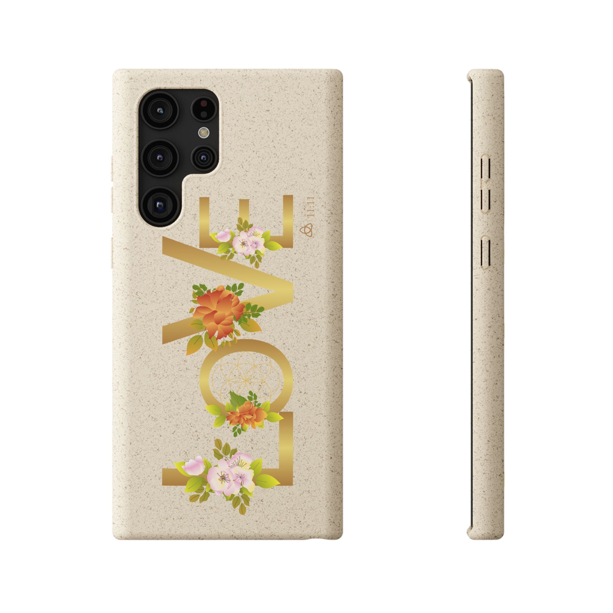 🌿 LOVE en la Naturaleza – Carcasa Biodegradable Floral