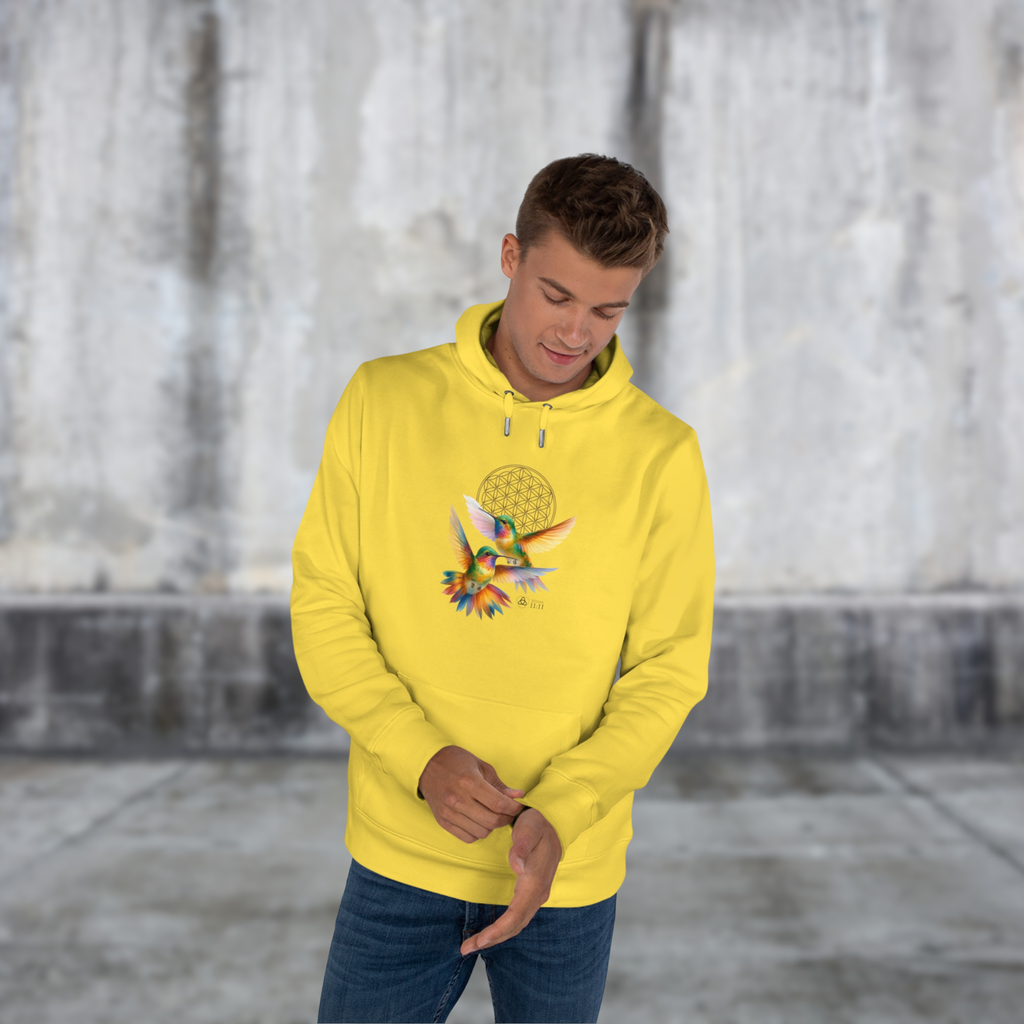 Geometría del Alma – Sudadera Unisex con Colibríes y Flor de la Vida