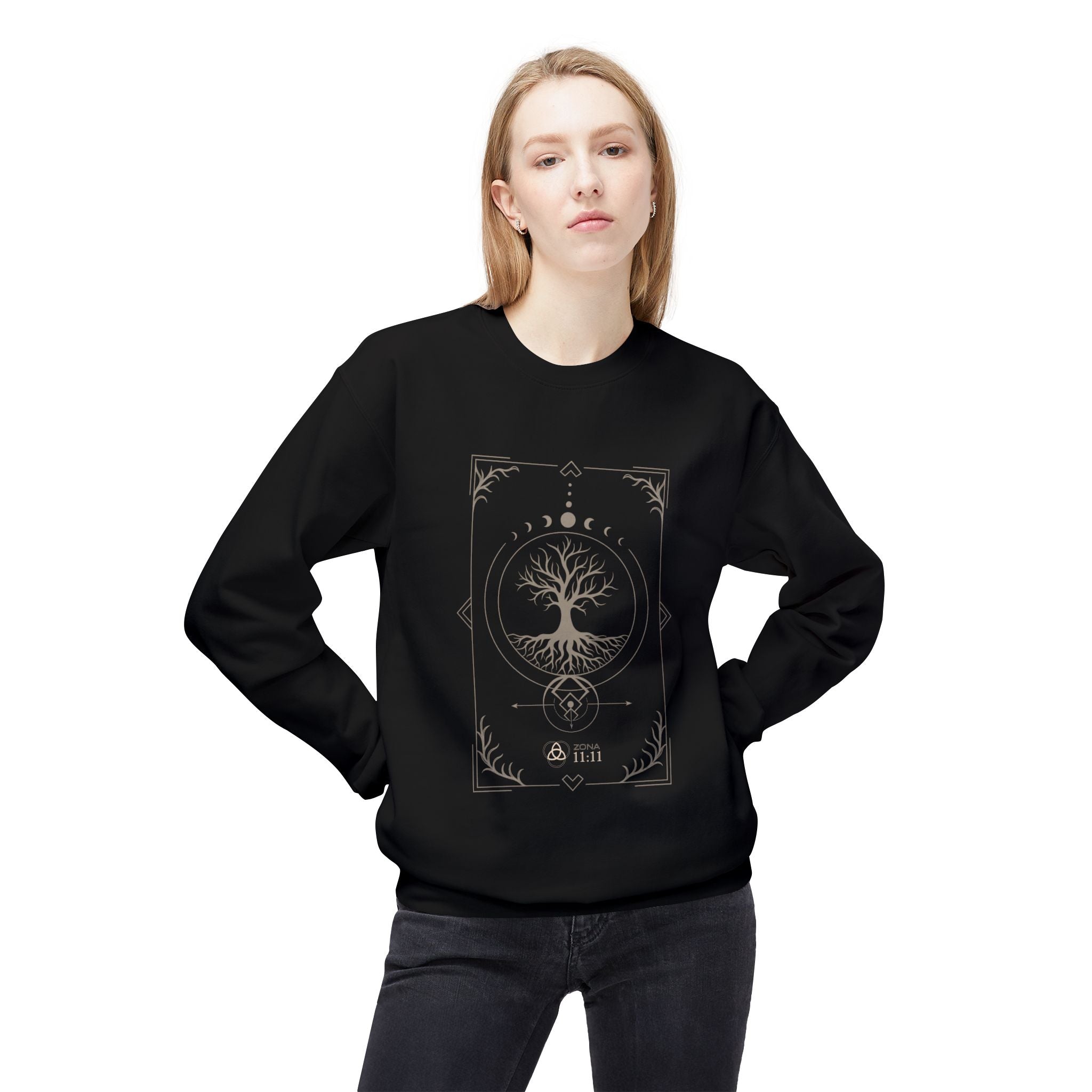 Árbol de la Vida – Sudadera Unisex con Fases Lunares y Geometría Sagrada