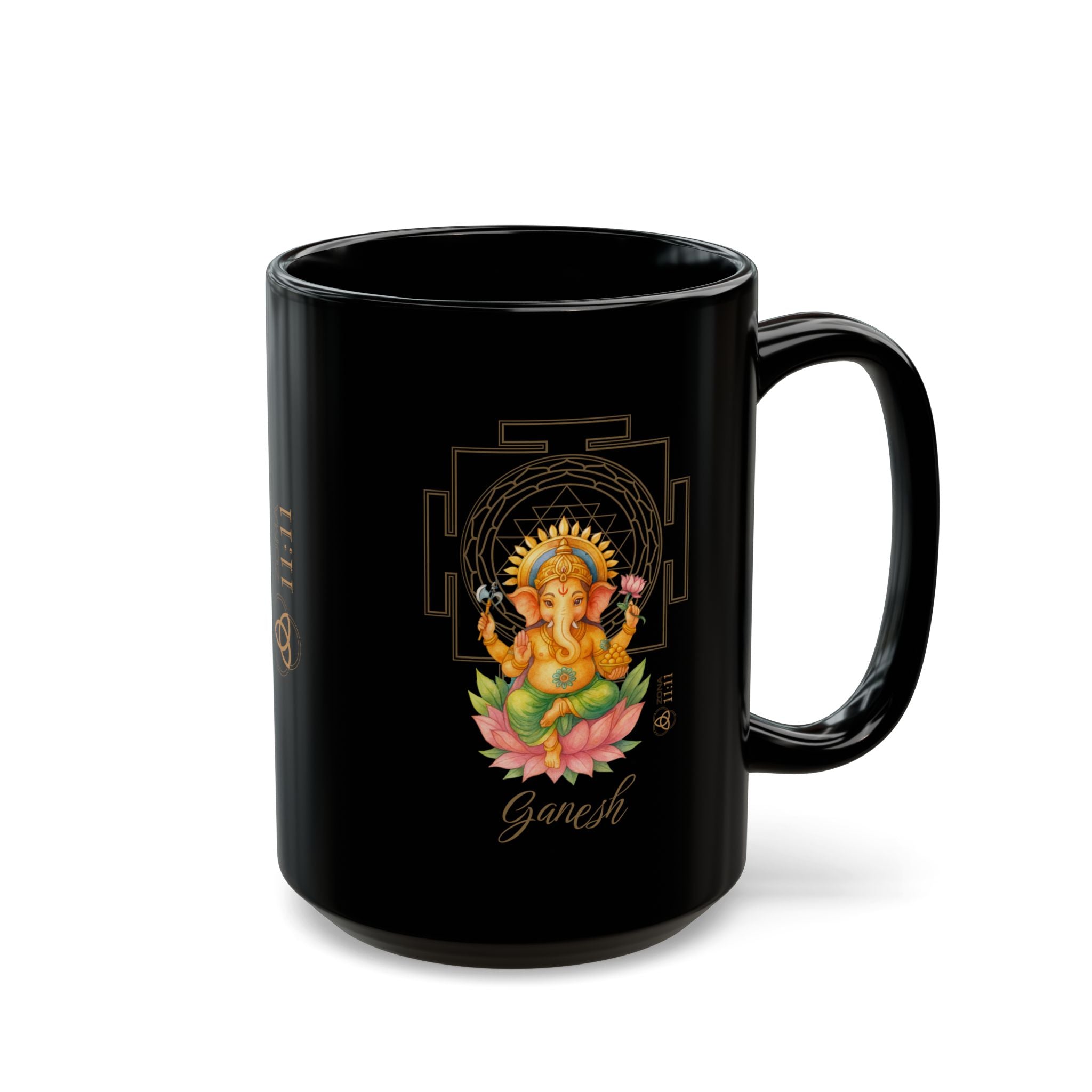 Ganesh Sagrado – Taza Negra Abundancia & Bendición (11oz & 15oz)