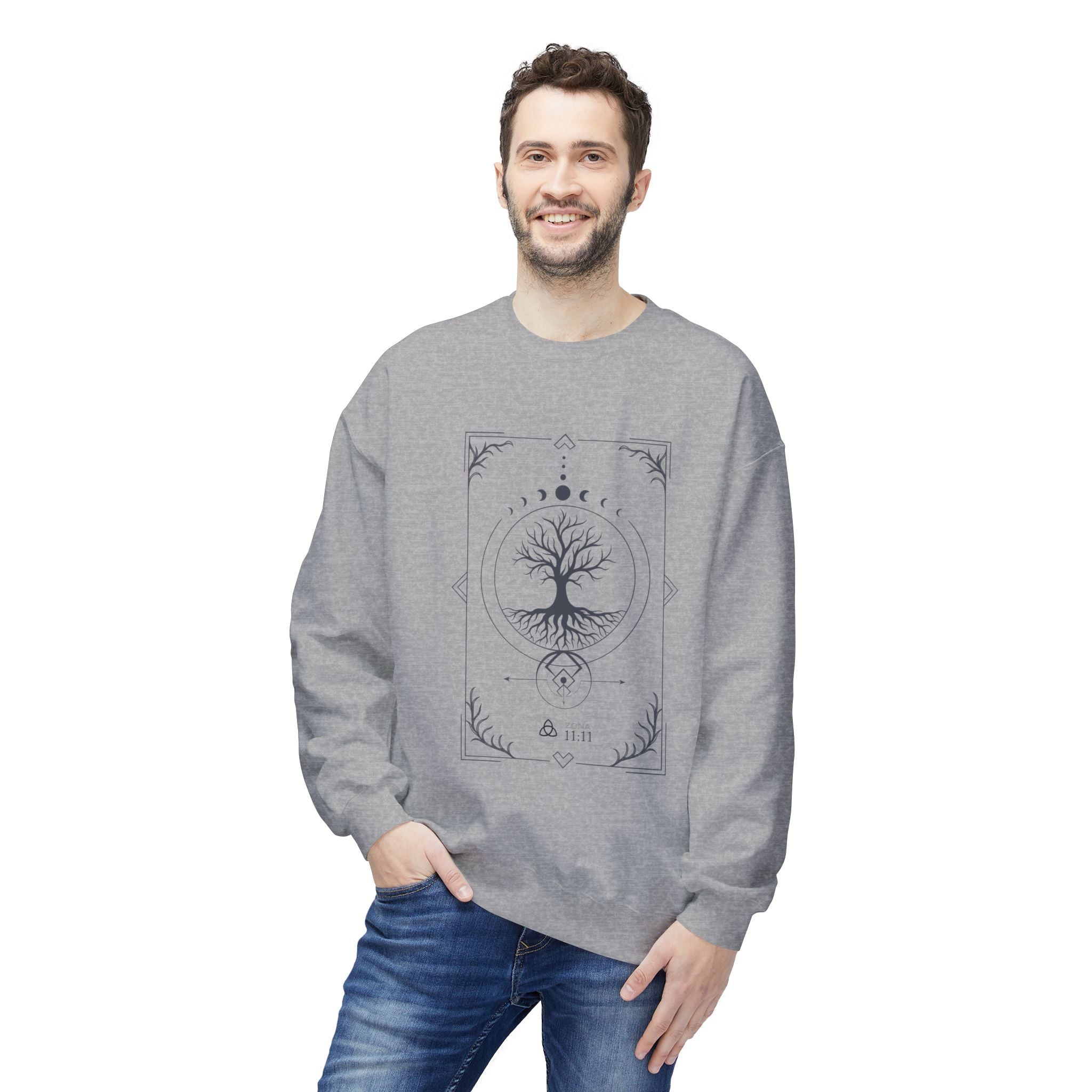 Árbol de la Vida – Sudadera Unisex con Fases Lunares y Geometría Sagrada