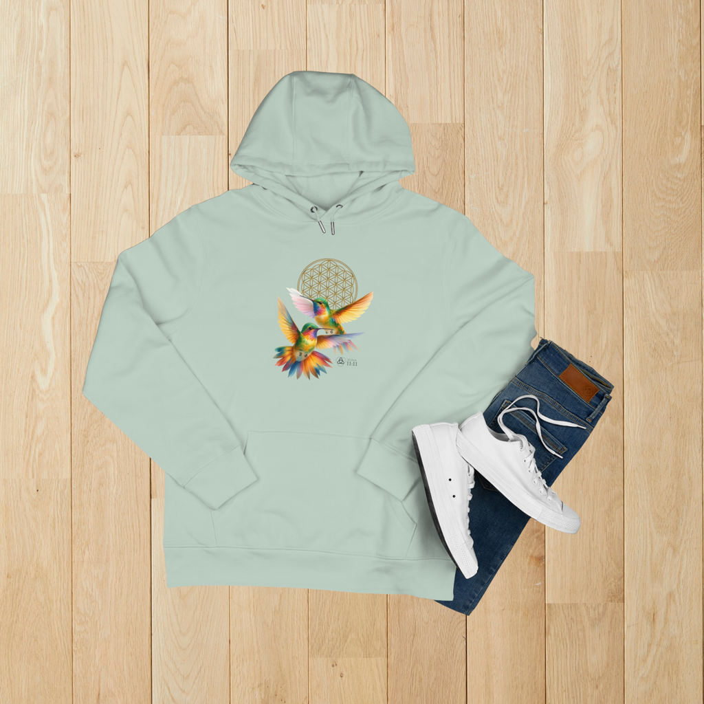Geometría del Alma – Sudadera Unisex con Colibríes y Flor de la Vida