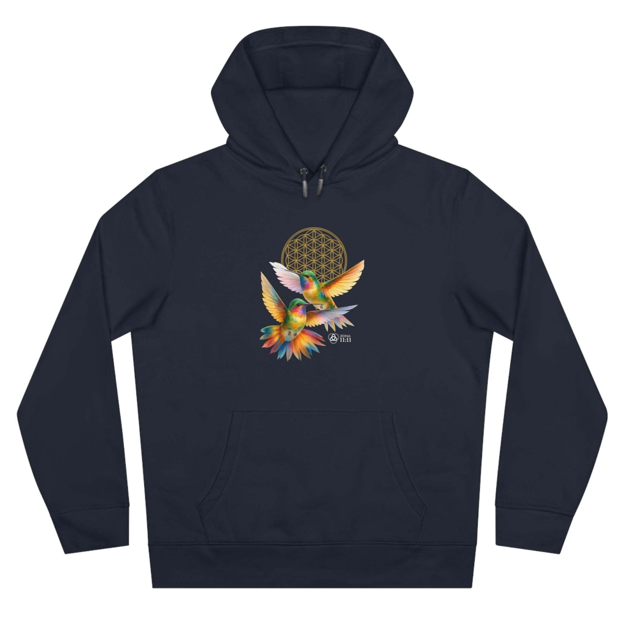 Geometría del Alma – Sudadera Unisex con Colibríes y Flor de la Vida