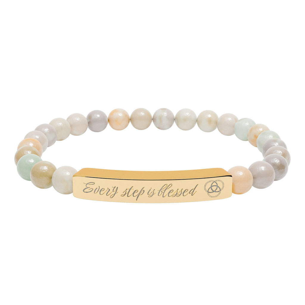 Pulseras en Piedra Natural y Barra Grabada – Every Step Is Blessed