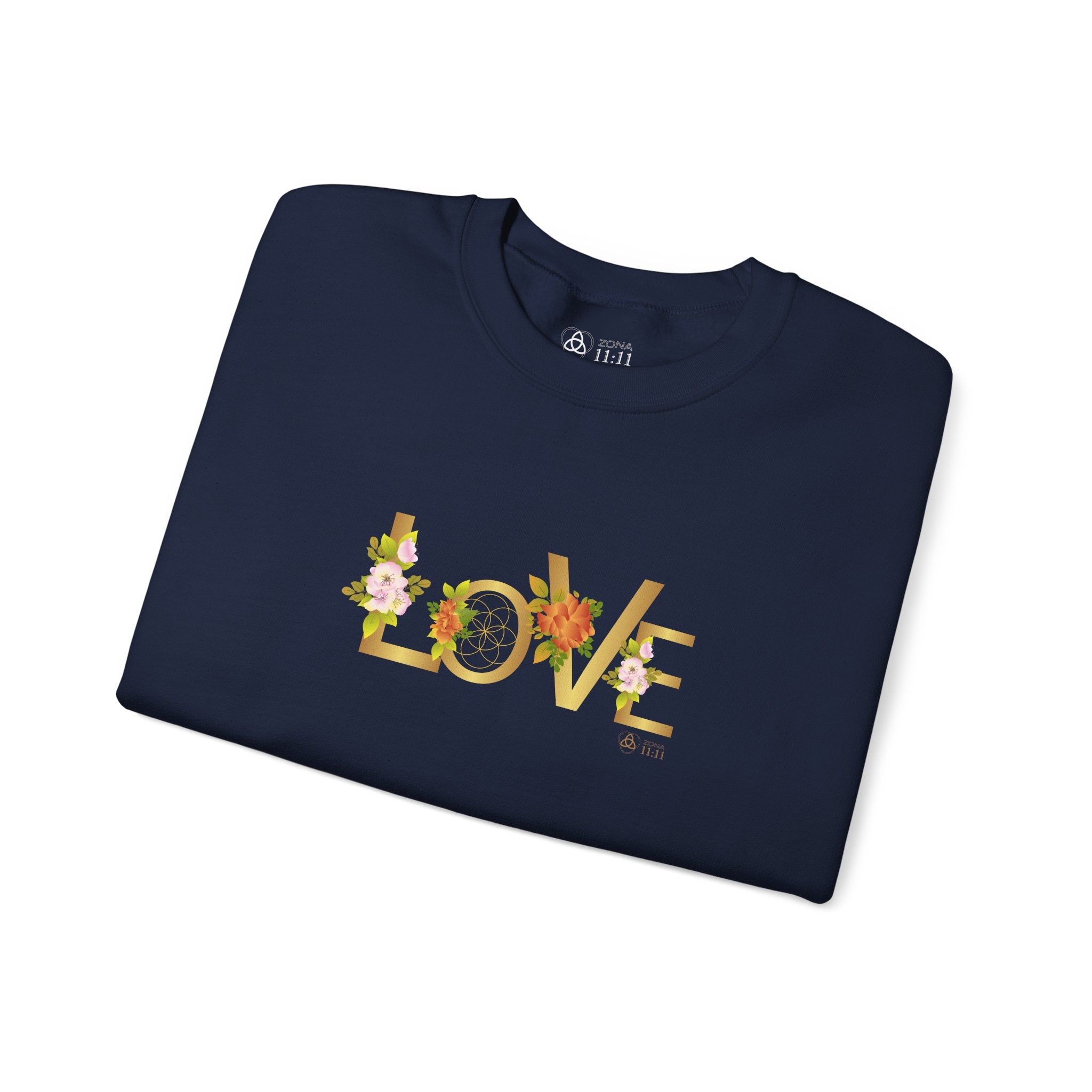 LOVE en Flor – Sudadera Unisex con Semilla de la vida