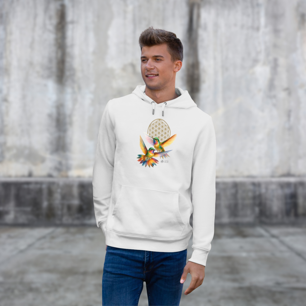 Geometría del Alma – Sudadera Unisex con Colibríes y Flor de la Vida