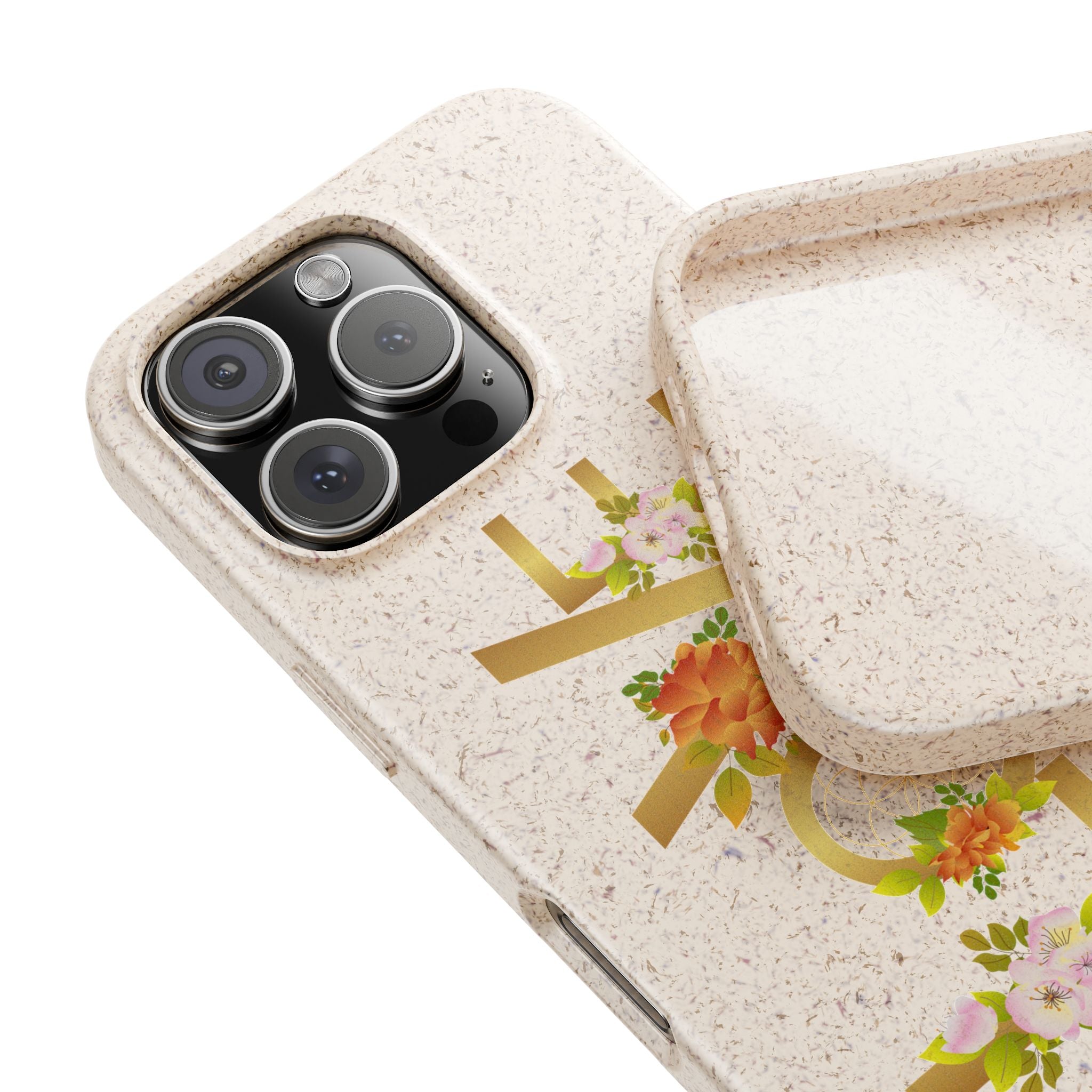 🌿 LOVE en la Naturaleza – Carcasa Biodegradable Floral