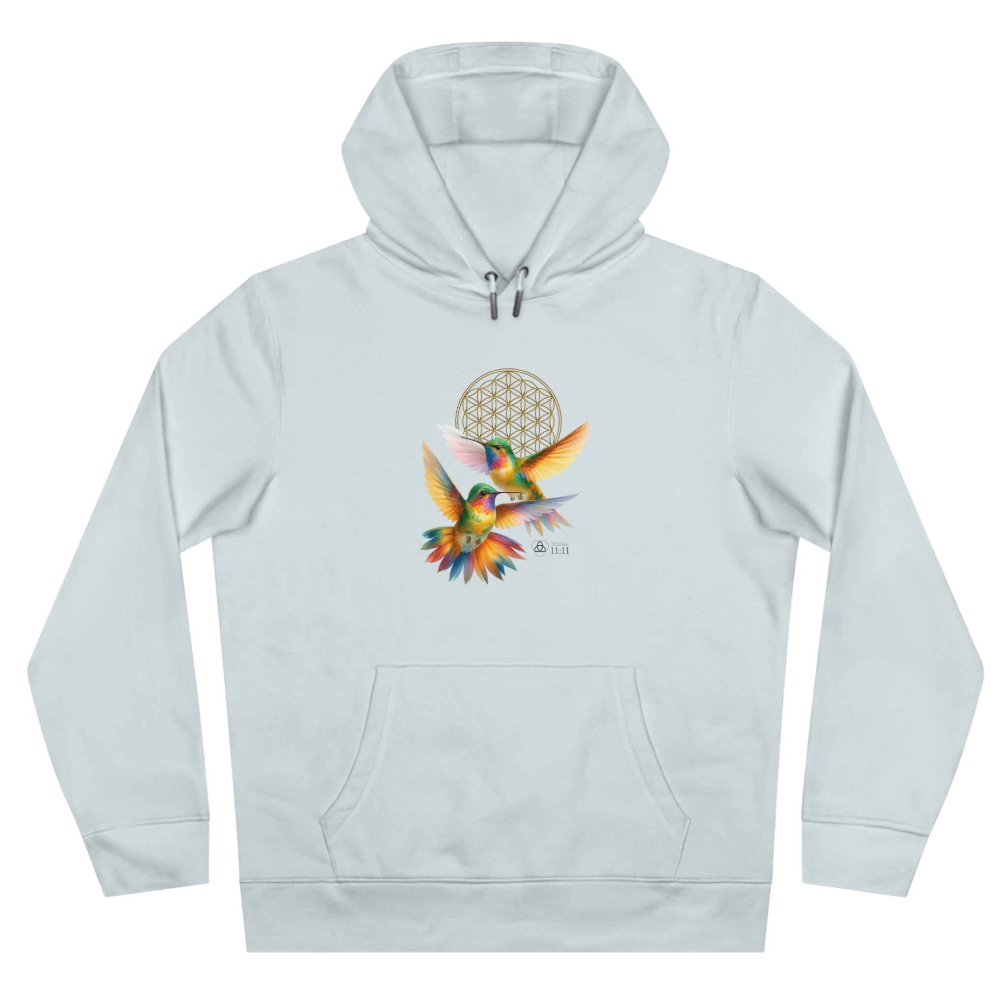 Geometría del Alma – Sudadera Unisex con Colibríes y Flor de la Vida