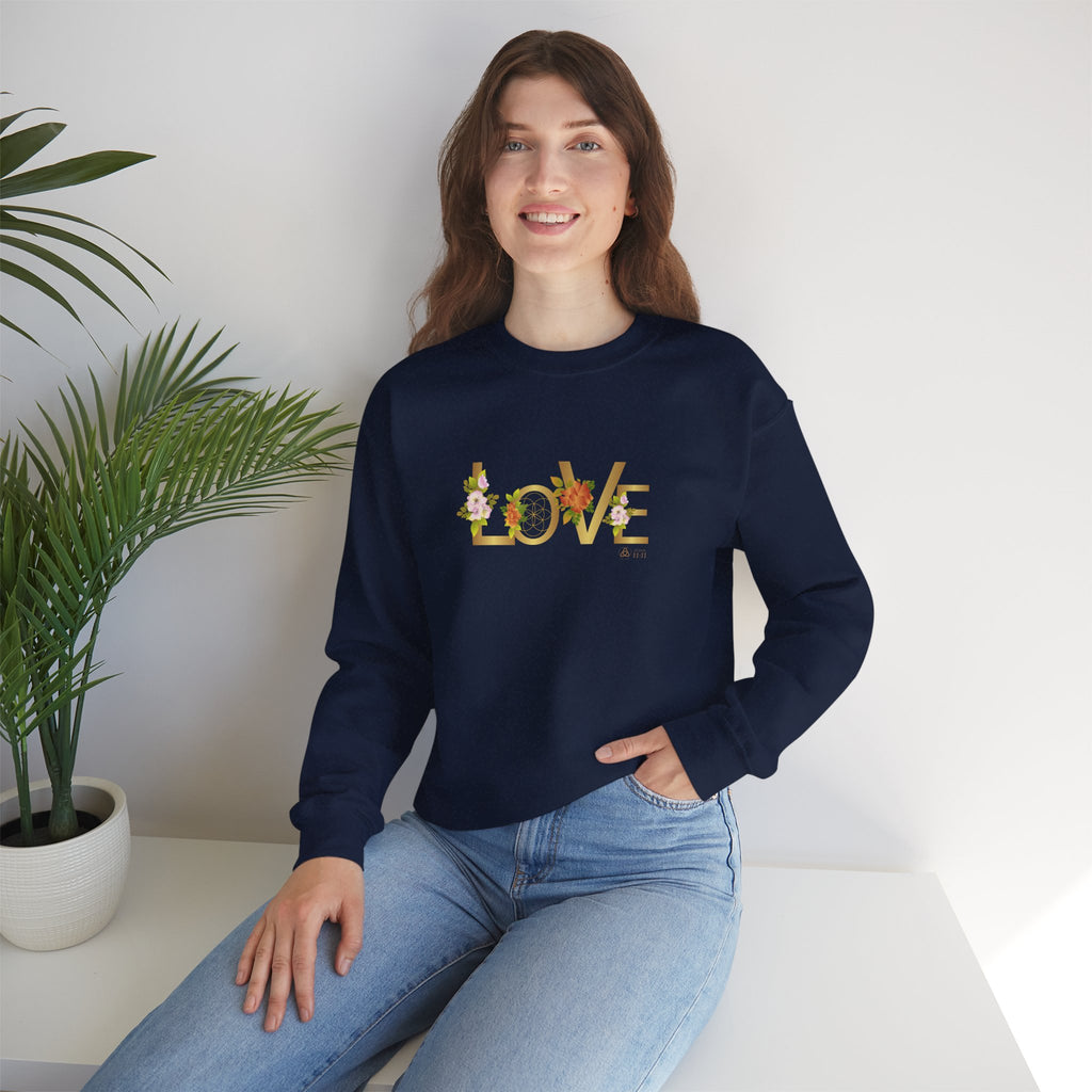 LOVE en Flor – Sudadera Unisex con Semilla de la vida