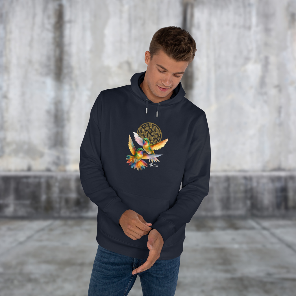 Geometría del Alma – Sudadera Unisex con Colibríes y Flor de la Vida