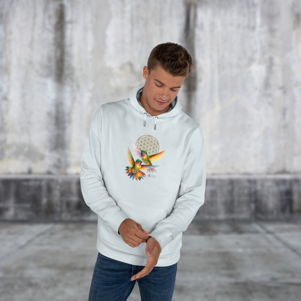 Geometría del Alma – Sudadera Unisex con Colibríes y Flor de la Vida