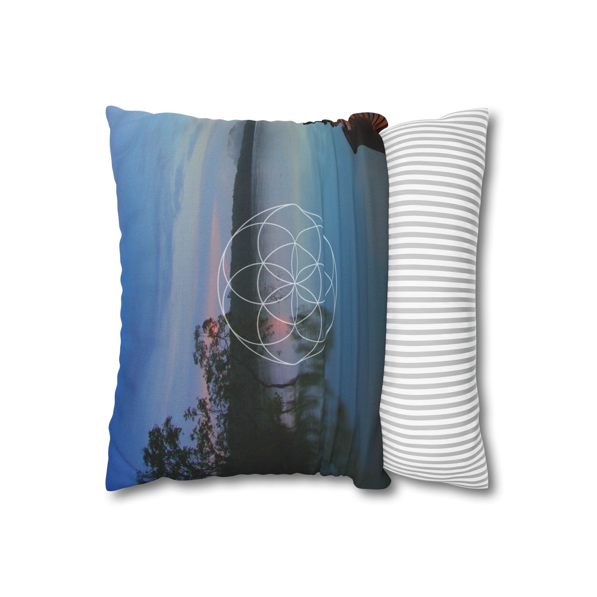 Luz del Atardecer – Funda de Cojín doble con Semilla de la Vida