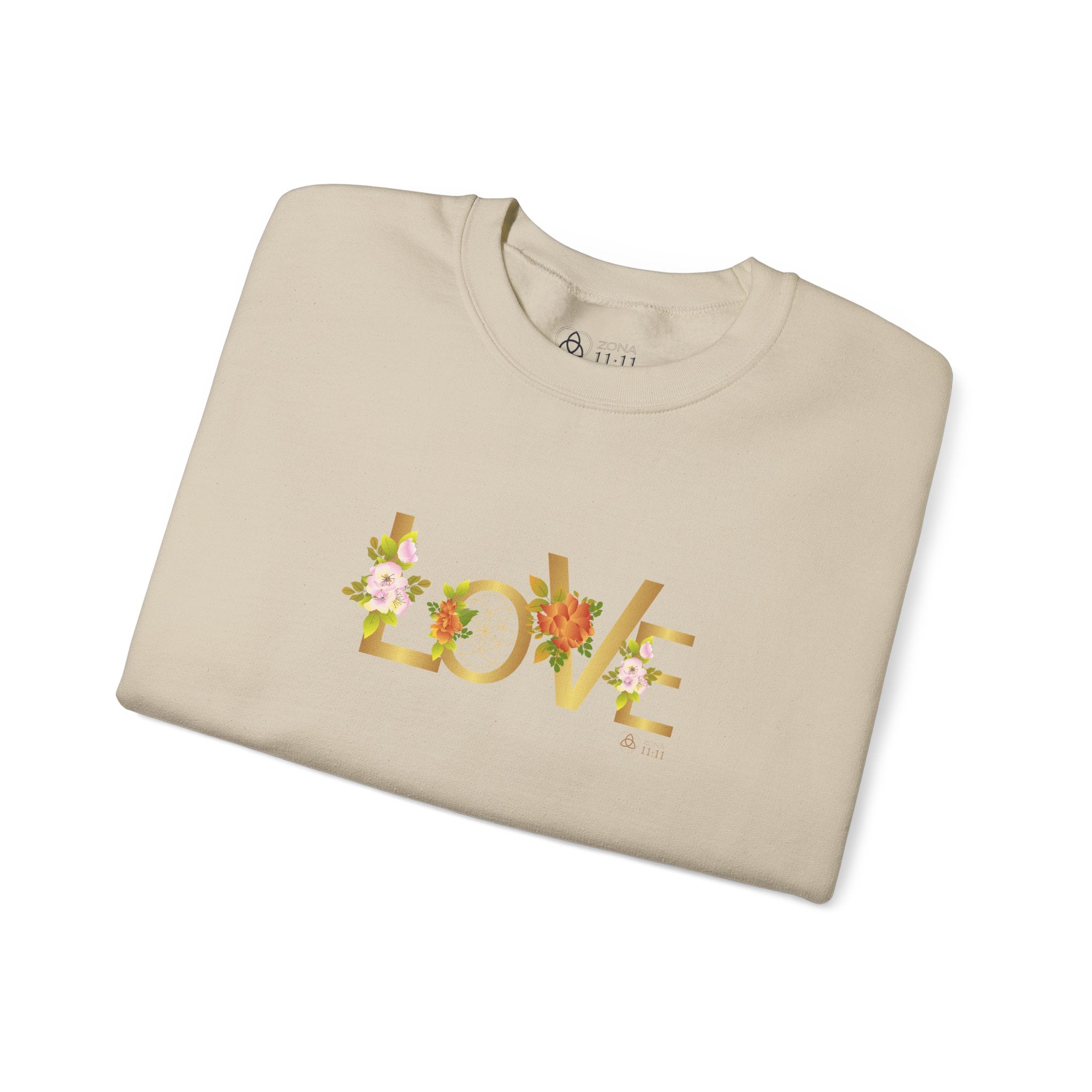 LOVE en Flor – Sudadera Unisex con Semilla de la vida