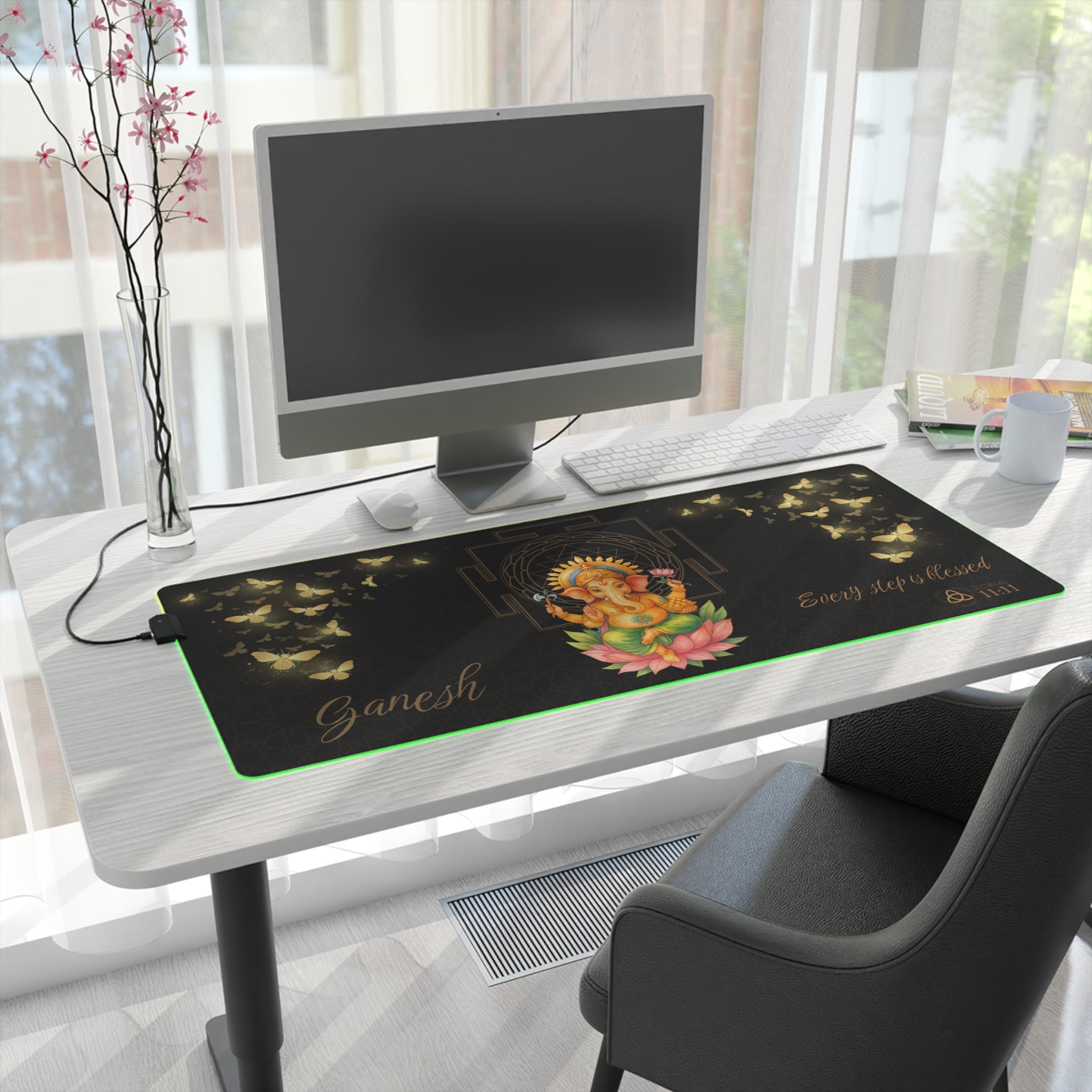 Mouse Pad LED Ganesh Iluminación Divina — 'Every Step Is Blessed' RGB Desk Mat