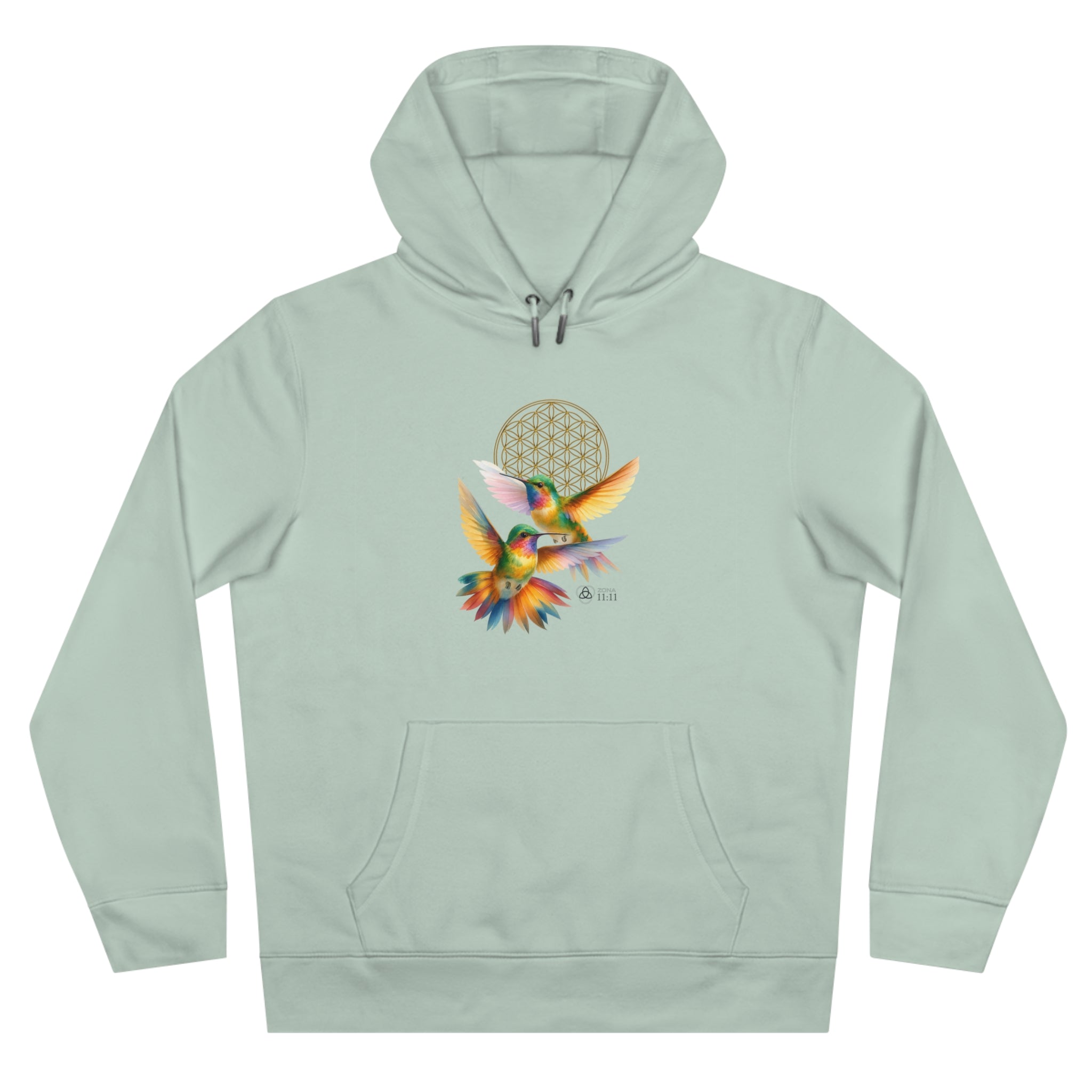 Geometría del Alma – Sudadera Unisex con Colibríes y Flor de la Vida