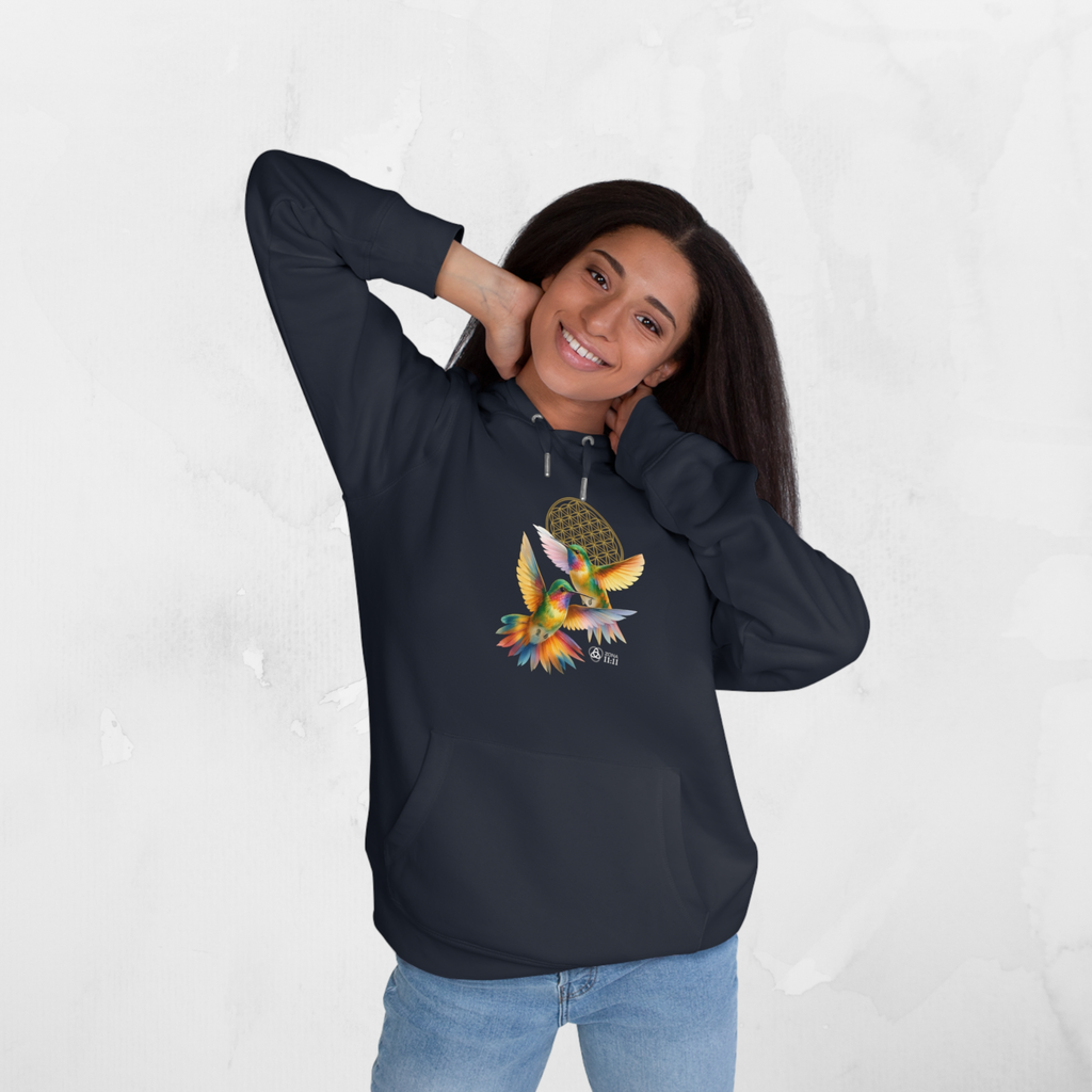 Geometría del Alma – Sudadera Unisex con Colibríes y Flor de la Vida