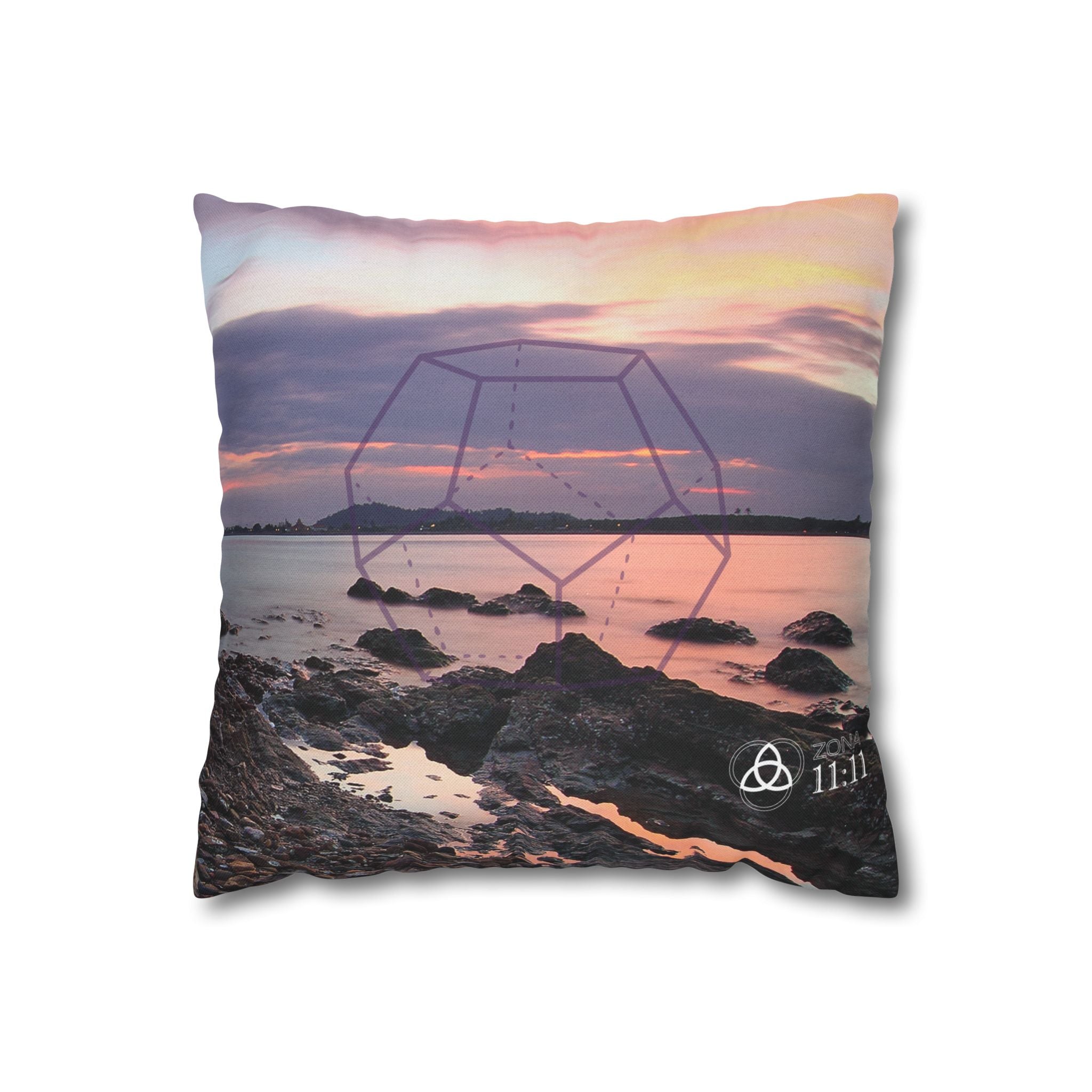 Santuario del Éter – Funda de Cojín doble con Dodecaedro Violeta