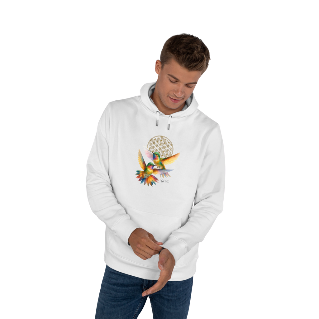 Geometría del Alma – Sudadera Unisex con Colibríes y Flor de la Vida
