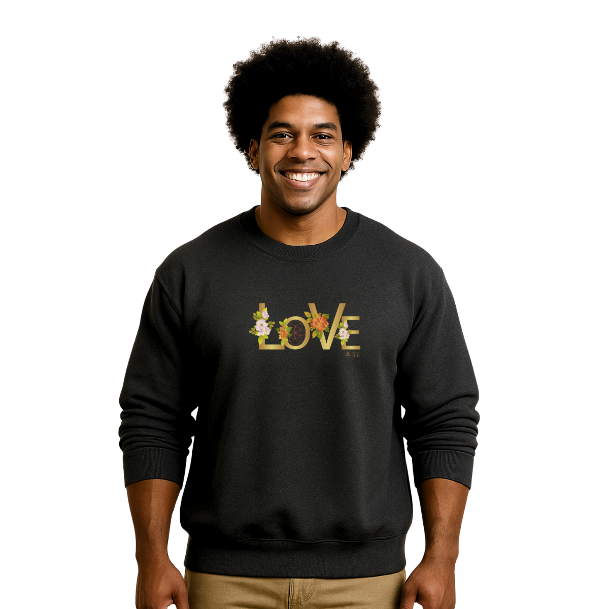 LOVE en Flor – Sudadera Unisex con Semilla de la vida (Black)