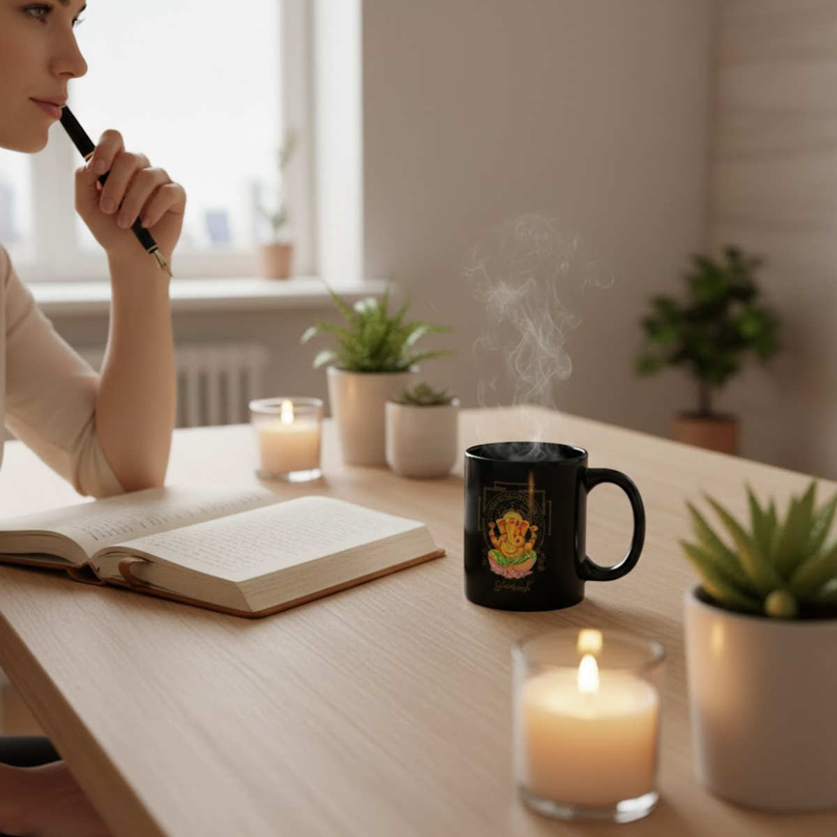 Ganesh Sagrado – Taza Negra Abundancia & Bendición (11oz & 15oz)