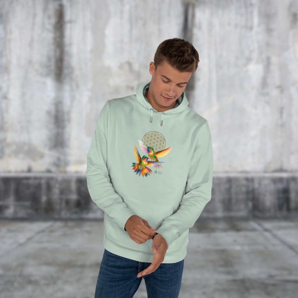 Geometría del Alma – Sudadera Unisex con Colibríes y Flor de la Vida