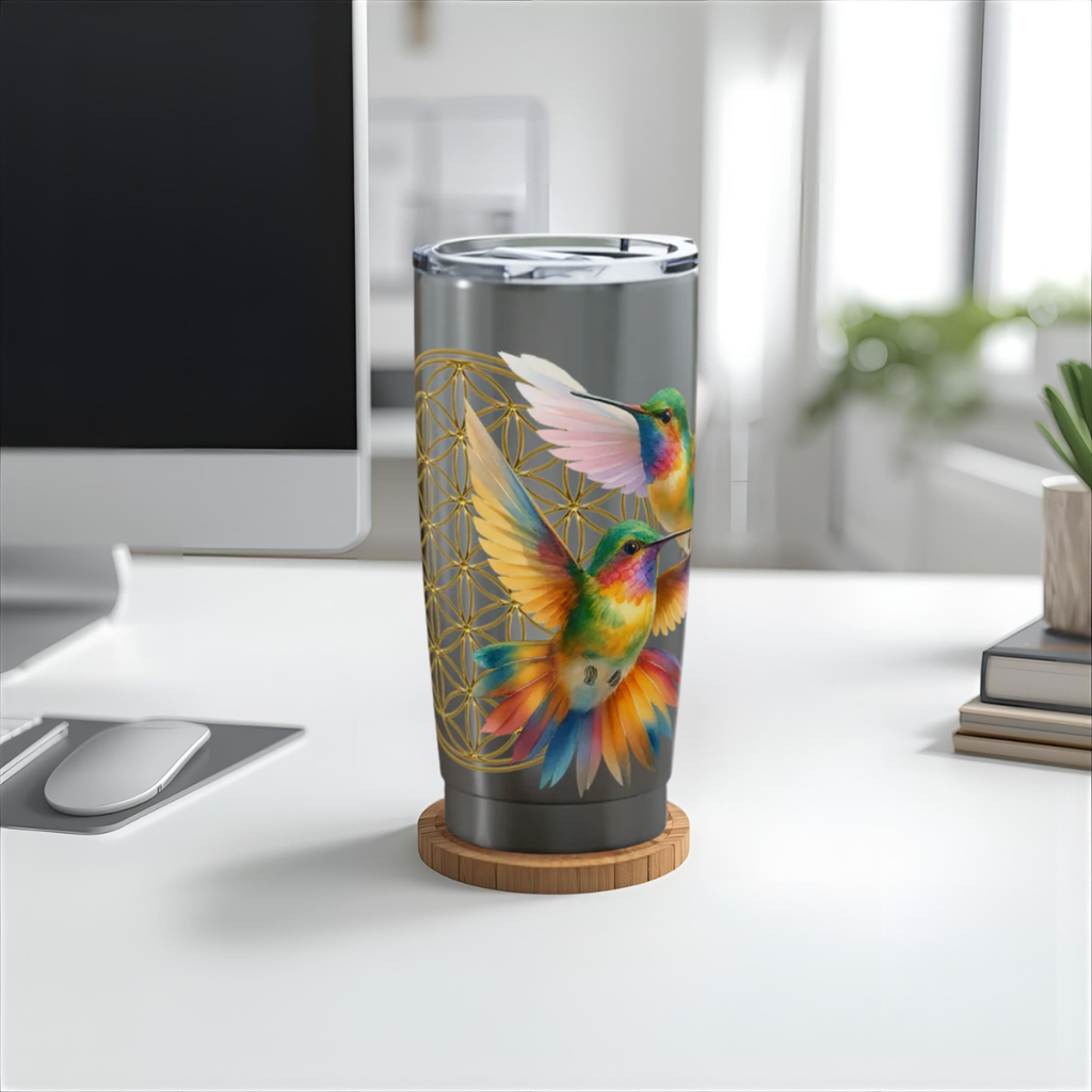 Vaso Térmico 20oz (590 ml) – Colibríes & Flor de la Vida “Joy is sacred”