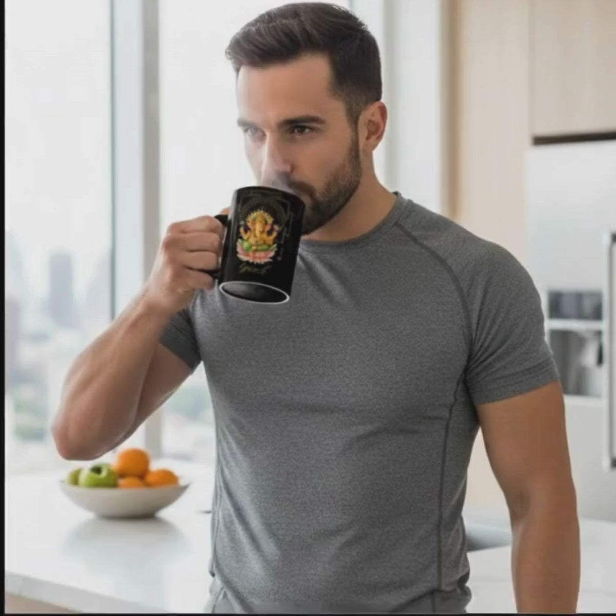 Ganesh Sagrado – Taza Negra Abundancia & Bendición (11oz & 15oz)